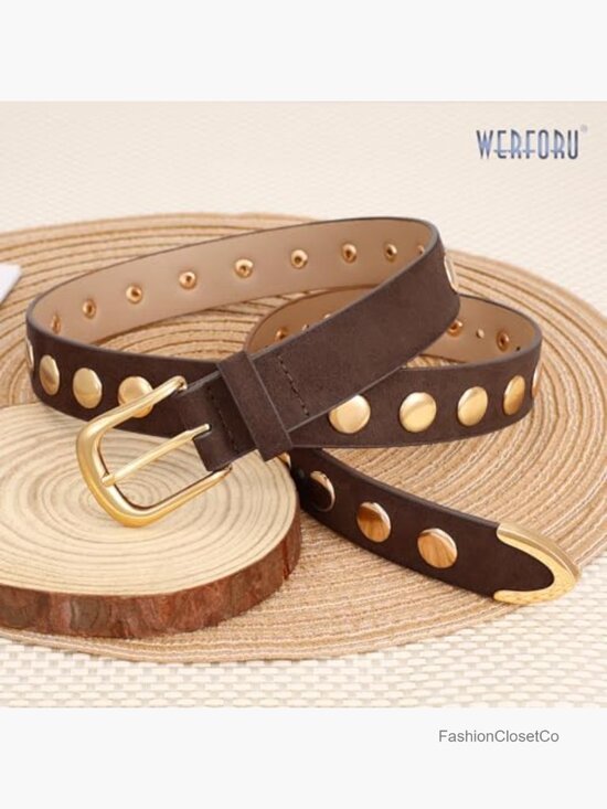 Faux Leather Studded Punk Belt with Gold Buckle main image 6